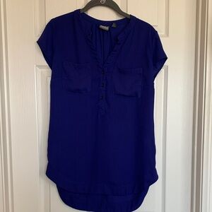 New York & Company- Royal Blue Short Sleeve Pocket Blouse